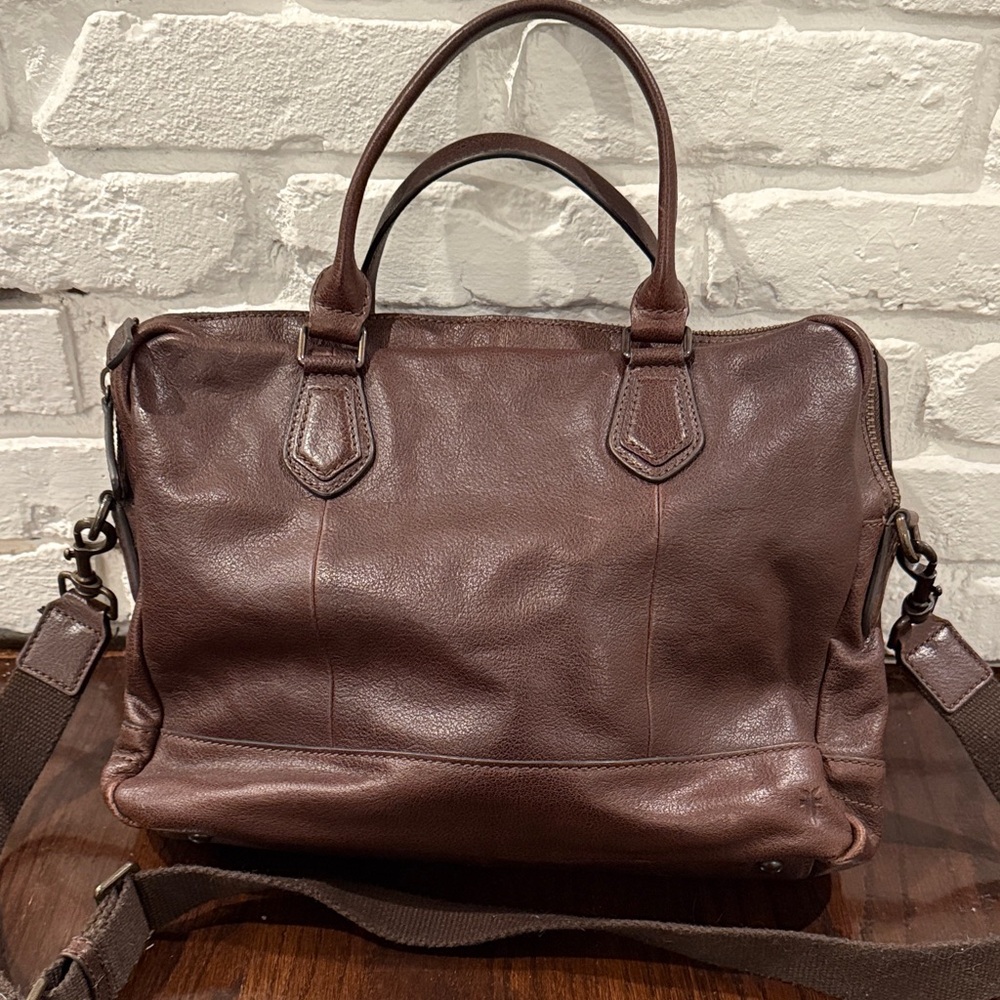 Frye Brown Leather Men's Bag Brief Case Removable Strap